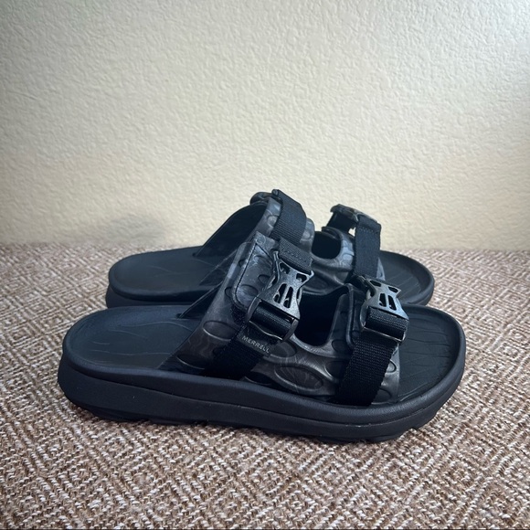 Merrell Women's Slide Sandals Black Hut Ultra Slip On Casual Sz 9 Casual Comfy - Picture 1 of 9